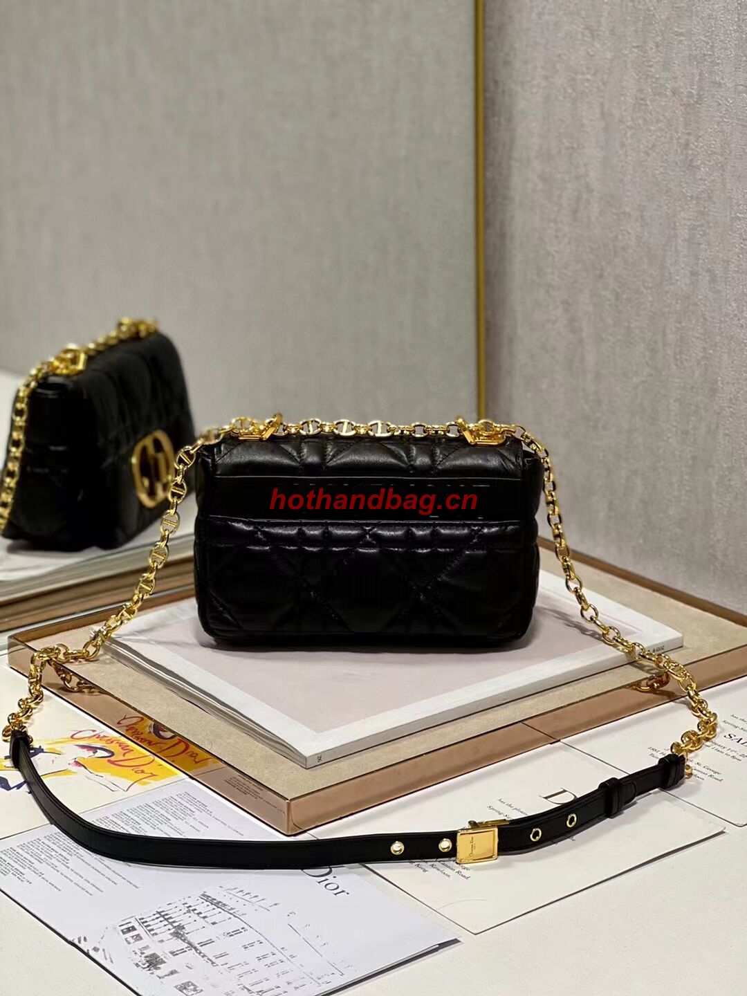 SMALL DIOR CARO BAG Supple Cannage Calfskin M9241U black&gold SMALL DIOR CARO BAG Supple Cannage Calfskin M9241U black&gold