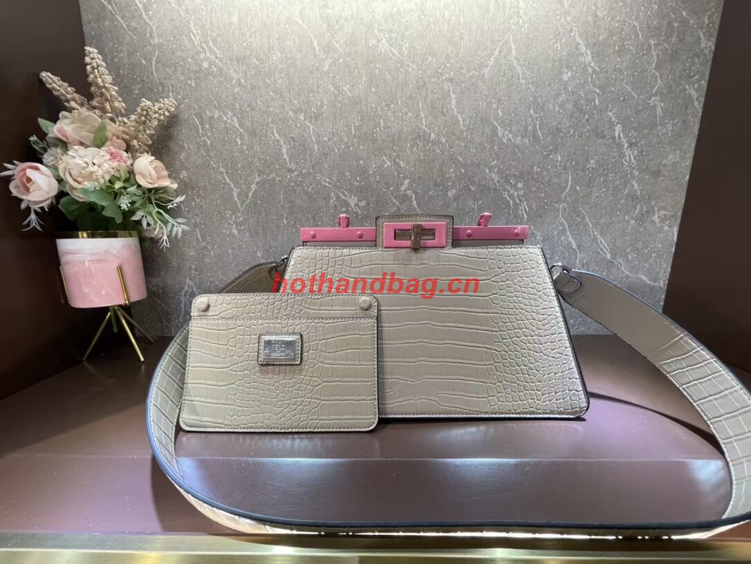 Fendi Peekaboo Cut Medium Alligator pattern bag 8BN340 GRAY Fendi Peekaboo Cut Medium Alligator pattern bag 8BN340 GRAY
