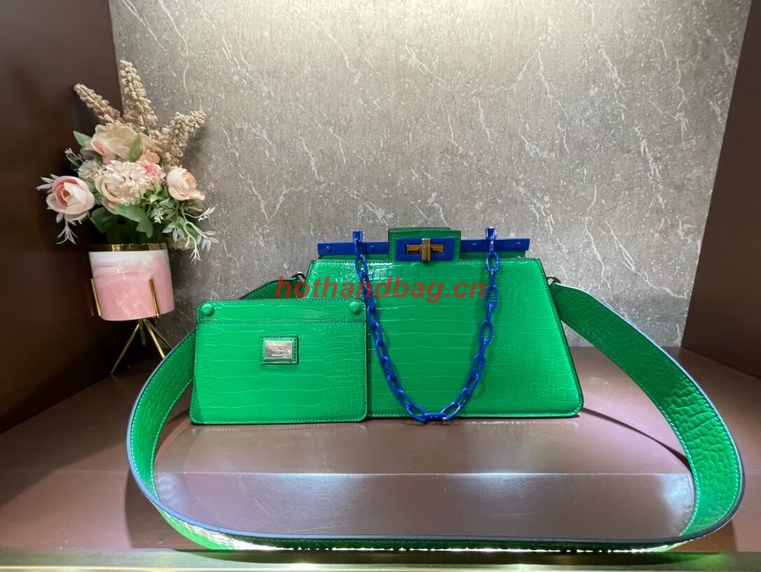 Fendi Peekaboo Cut Medium Alligator pattern bag 8BN340 GREEN Fendi Peekaboo Cut Medium Alligator pattern bag 8BN340 GREEN