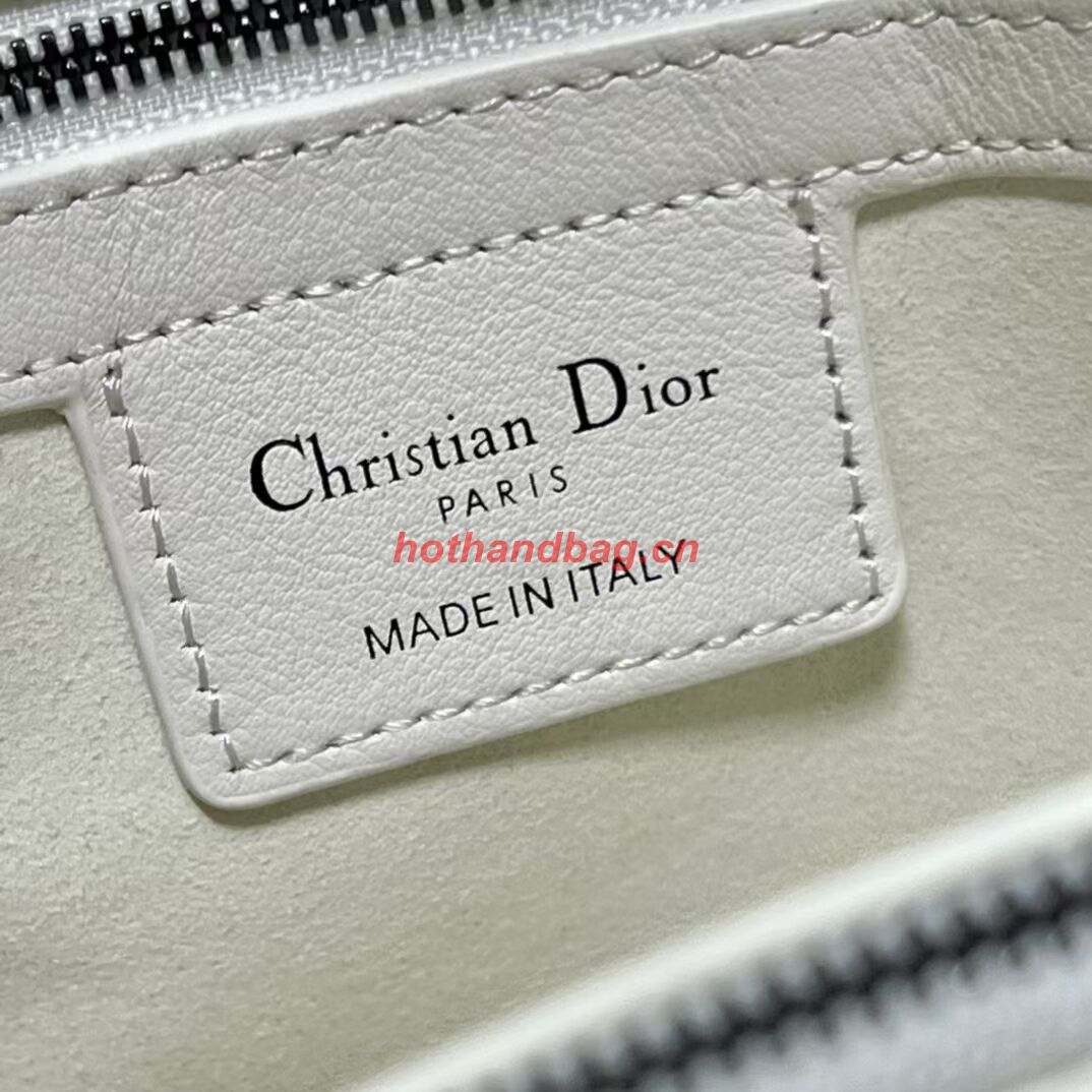 LADY DIOR TOP HANDLE MEDIUM BAG Latte Cannage Lambskin C9227 WHITE&BLACK LADY DIOR TOP HANDLE MEDIUM BAG Latte Cannage Lambskin C9227 WHITE&BLACK