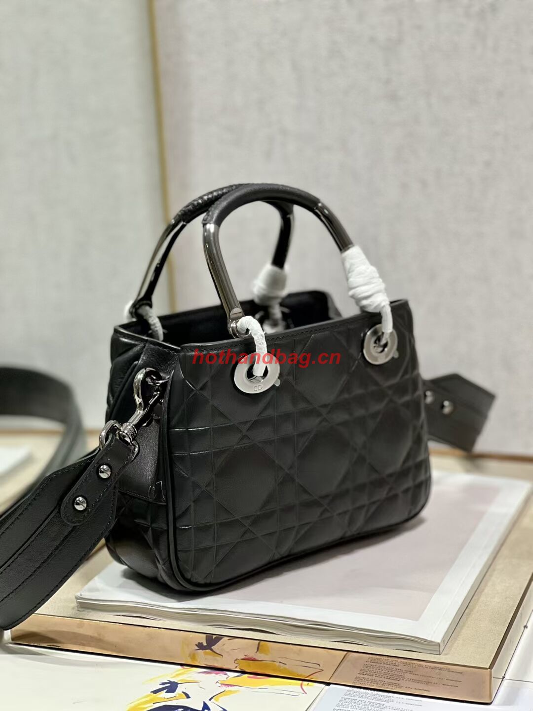 LADY DIOR TOP HANDLE SMALL BAG Cannage Lambskin C9228 BLACK&BLACK LADY DIOR TOP HANDLE SMALL BAG Cannage Lambskin C9228 BLACK&BLACK