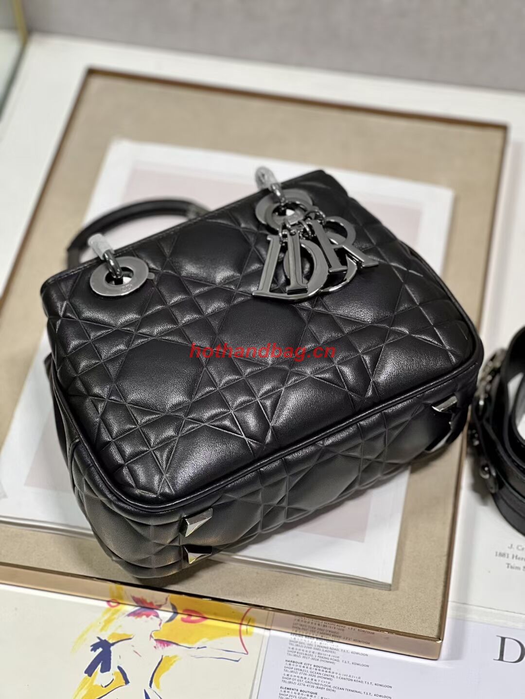 LADY DIOR TOP HANDLE SMALL BAG Cannage Lambskin C9228 BLACK&BLACK LADY DIOR TOP HANDLE SMALL BAG Cannage Lambskin C9228 BLACK&BLACK
