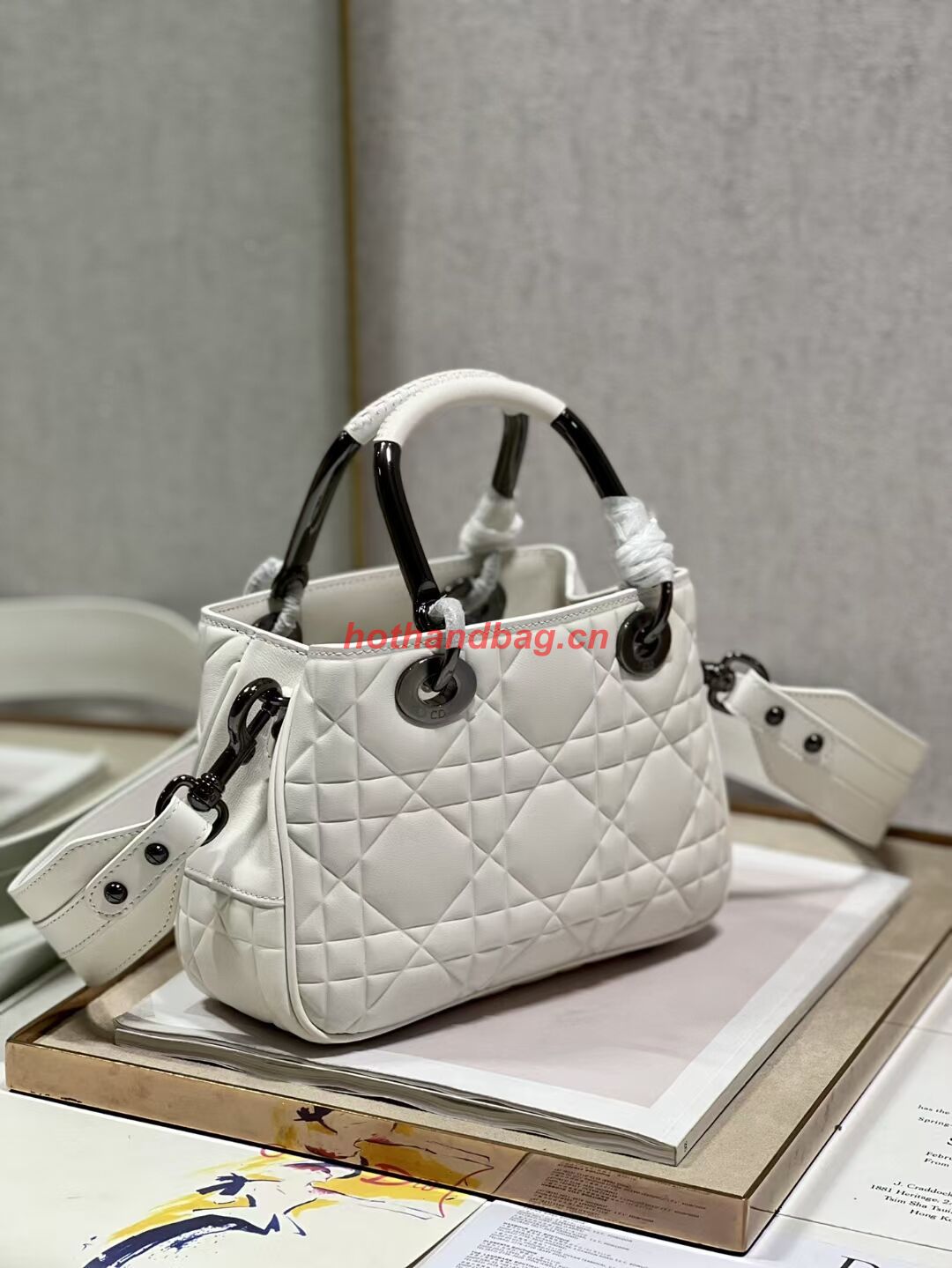 LADY DIOR TOP HANDLE SMALL BAG Latte Cannage Lambskin C9228 WHITE&BLACK LADY DIOR TOP HANDLE SMALL BAG Latte Cannage Lambskin C9228 WHITE&BLACK