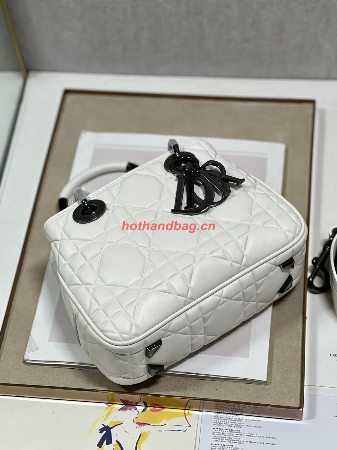 LADY DIOR TOP HANDLE SMALL BAG Latte Cannage Lambskin C9228 WHITE&BLACK LADY DIOR TOP HANDLE SMALL BAG Latte Cannage Lambskin C9228 WHITE&BLACK