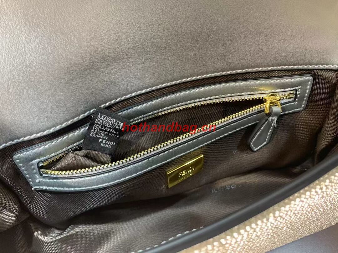 Fendi Baguette crystals and leather bag B0961 silvery Fendi Baguette crystals and leather bag B0961 silvery