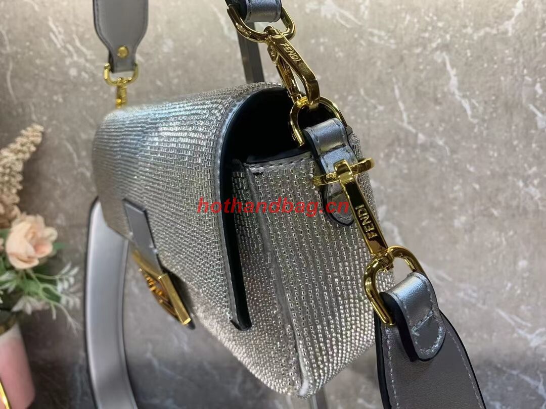Fendi Baguette crystals and leather bag B0961 silvery Fendi Baguette crystals and leather bag B0961 silvery