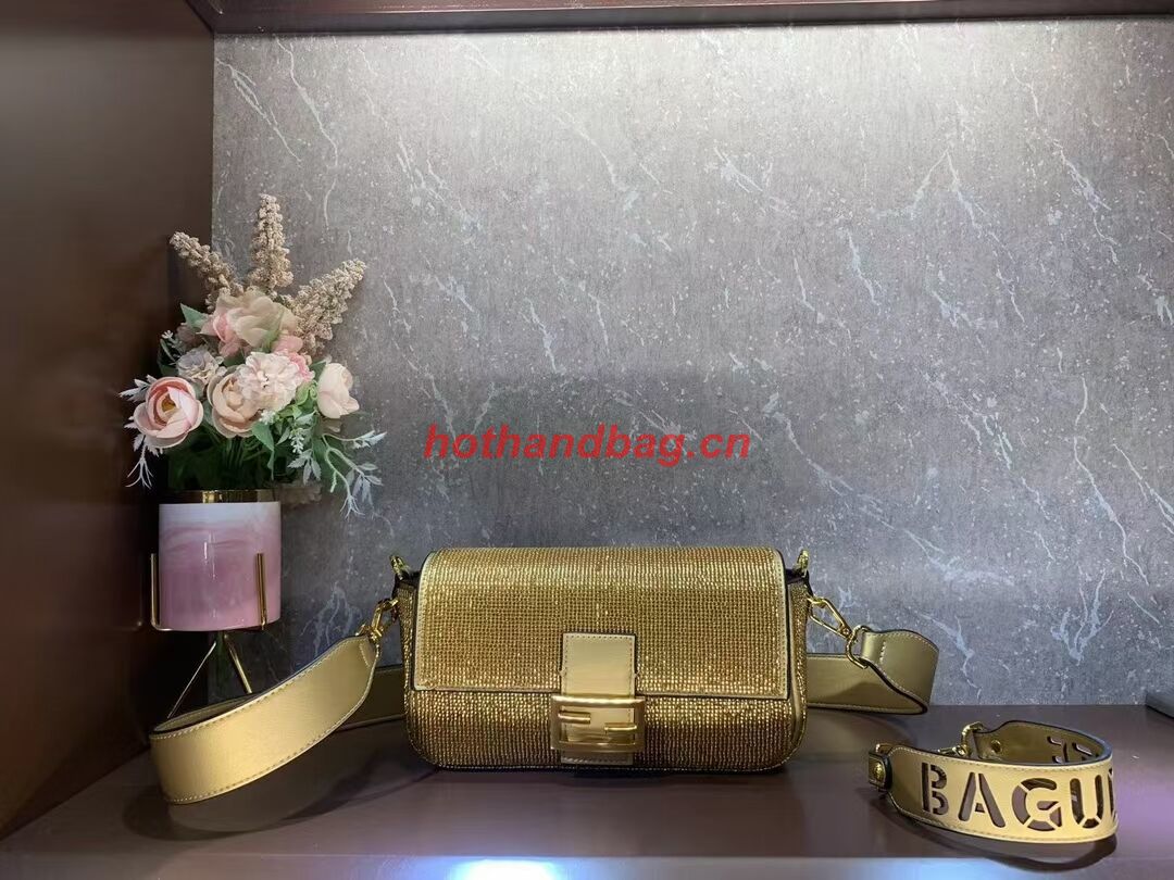 Fendi Baguette crystals and leather bag F0961 gold Fendi Baguette crystals and leather bag F0961 gold