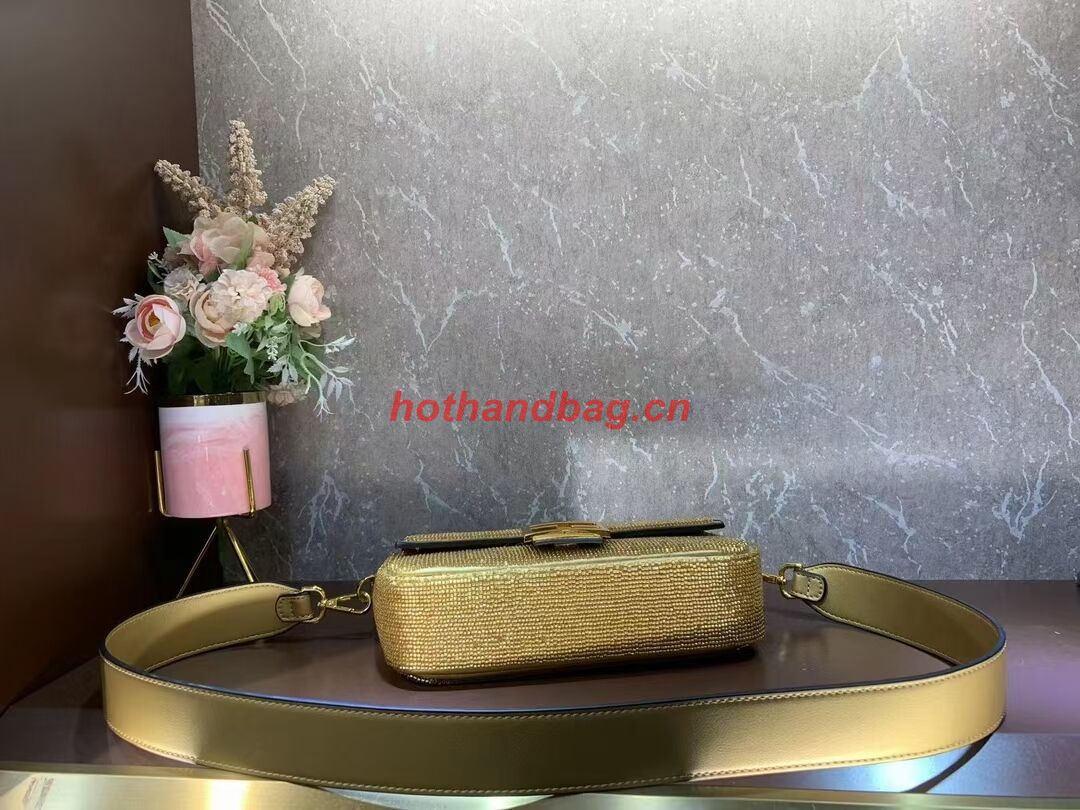 Fendi Baguette crystals and leather bag F0961 gold Fendi Baguette crystals and leather bag F0961 gold