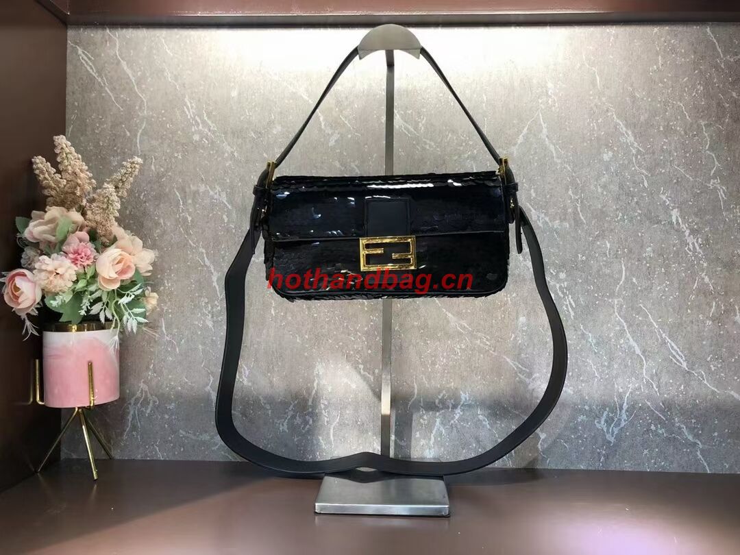 Fendi Baguette sequin and leather bag 8BR600 black Fendi Baguette sequin and leather bag 8BR600 black