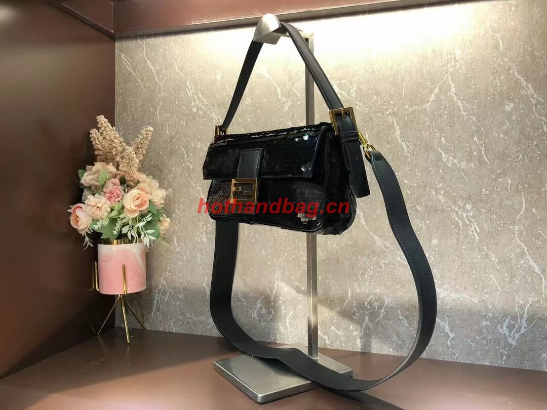 Fendi Baguette sequin and leather bag 8BR600 black Fendi Baguette sequin and leather bag 8BR600 black