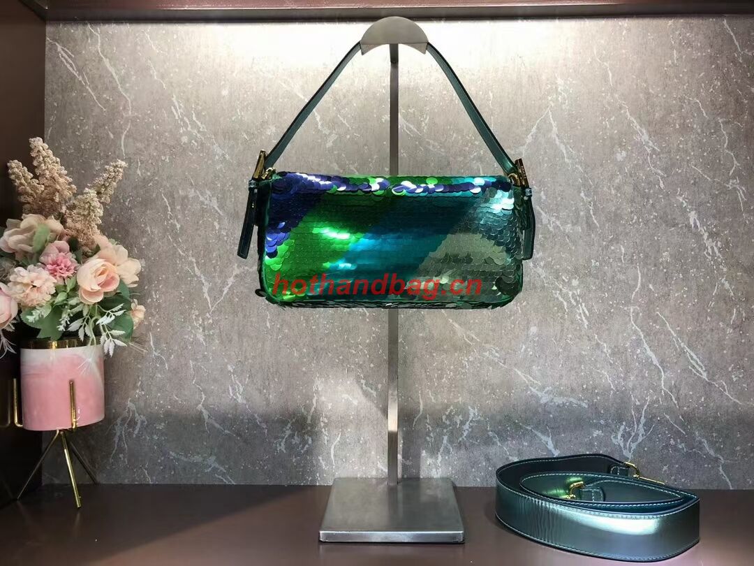 Fendi Baguette sequin and leather bag 8BR600 blue Fendi Baguette sequin and leather bag 8BR600 blue