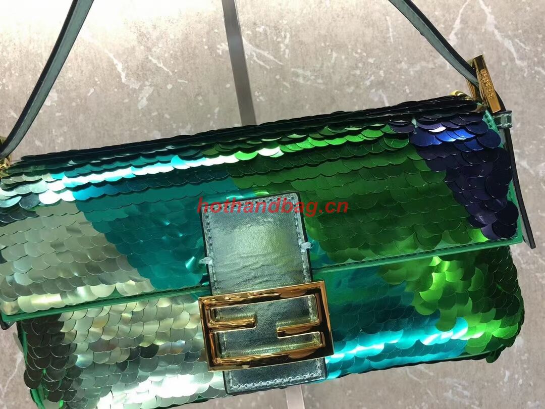 Fendi Baguette sequin and leather bag 8BR600 blue Fendi Baguette sequin and leather bag 8BR600 blue