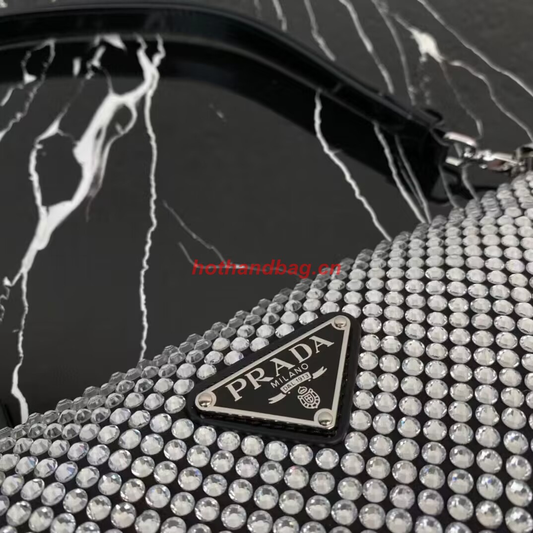 Prada Crystal-studded satin pouch 1NQ044 black Prada Crystal-studded satin pouch 1NQ044 black