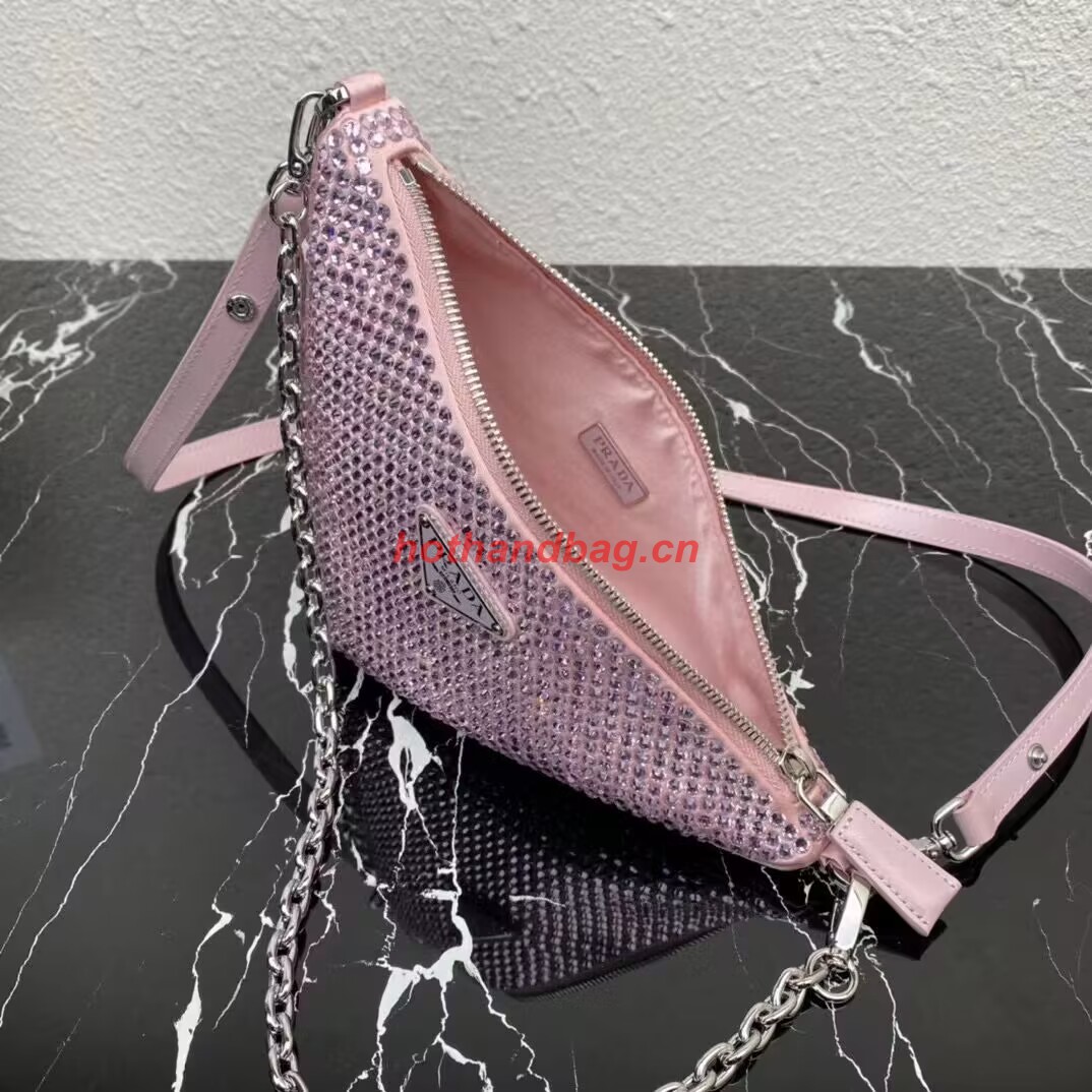 Prada Crystal-studded satin pouch 1NQ044 pink Prada Crystal-studded satin pouch 1NQ044 pink