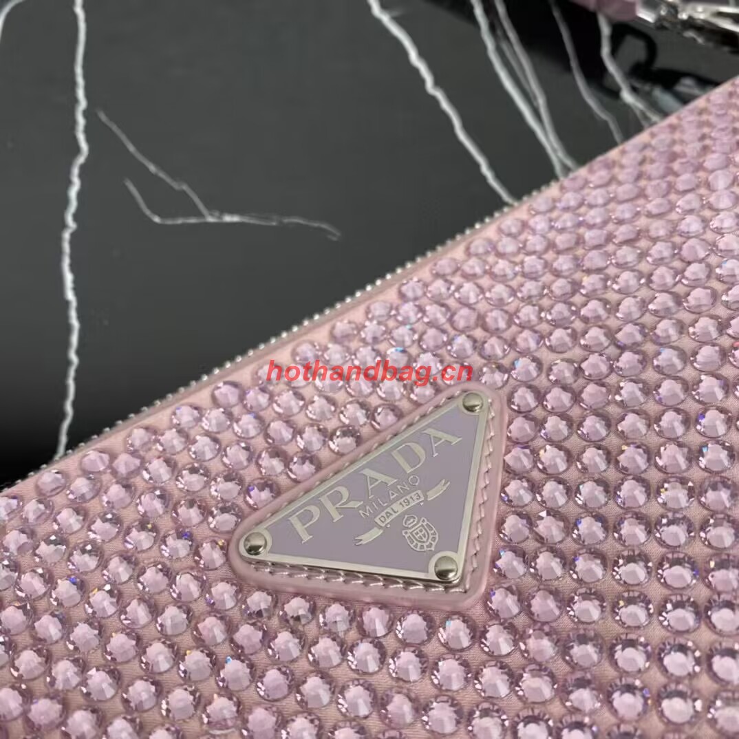 Prada Crystal-studded satin pouch 1NQ044 pink Prada Crystal-studded satin pouch 1NQ044 pink