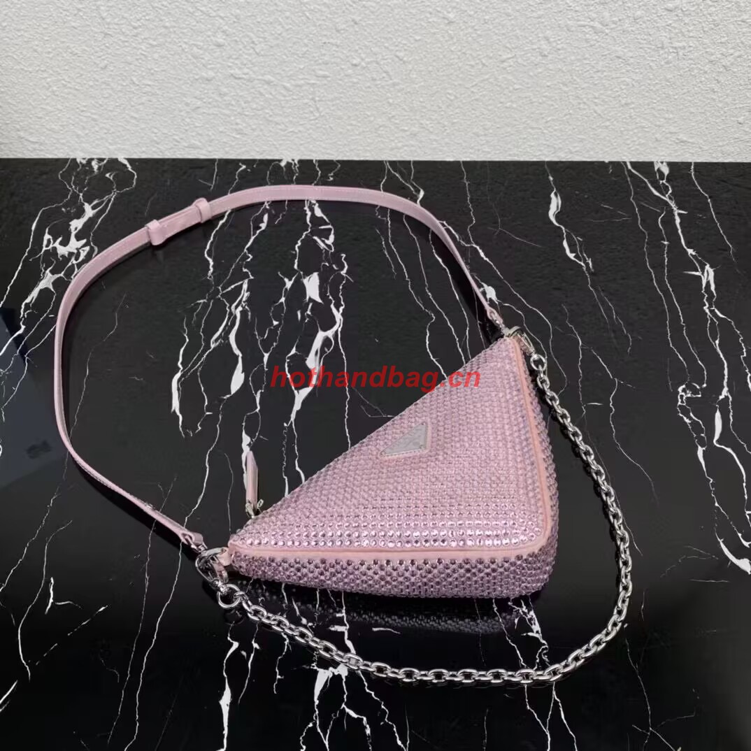 Prada Crystal-studded satin pouch 1NQ044 pink Prada Crystal-studded satin pouch 1NQ044 pink