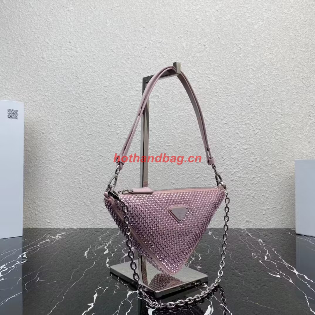 Prada Crystal-studded satin pouch 1NQ044 pink Prada Crystal-studded satin pouch 1NQ044 pink