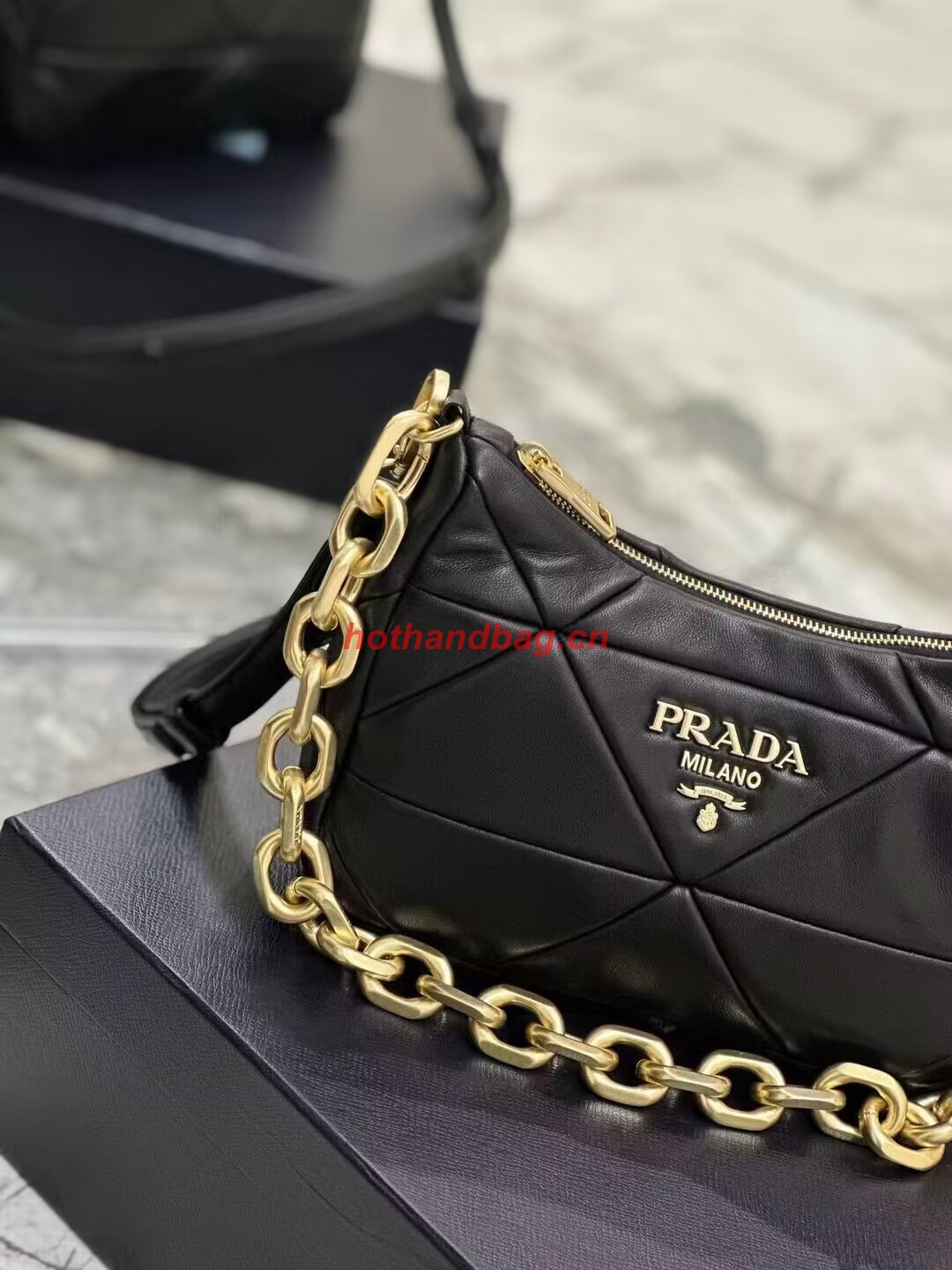 Prada leather shoulder bag 1BH117 black Prada leather shoulder bag 1BH117 black