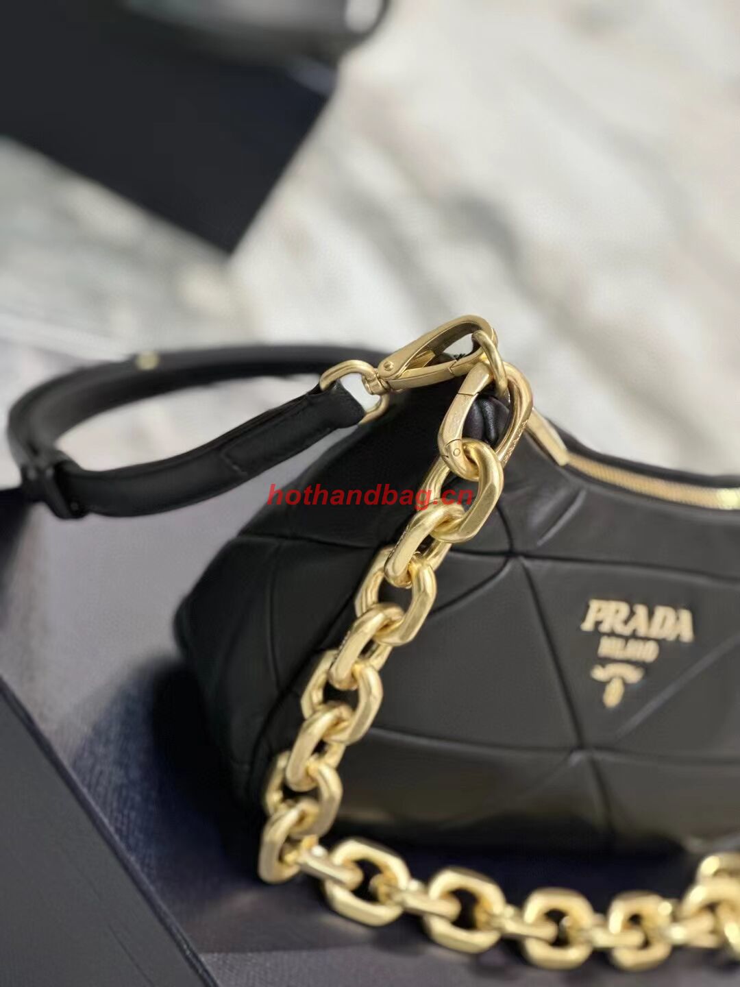 Prada leather shoulder bag 1BH117 black Prada leather shoulder bag 1BH117 black