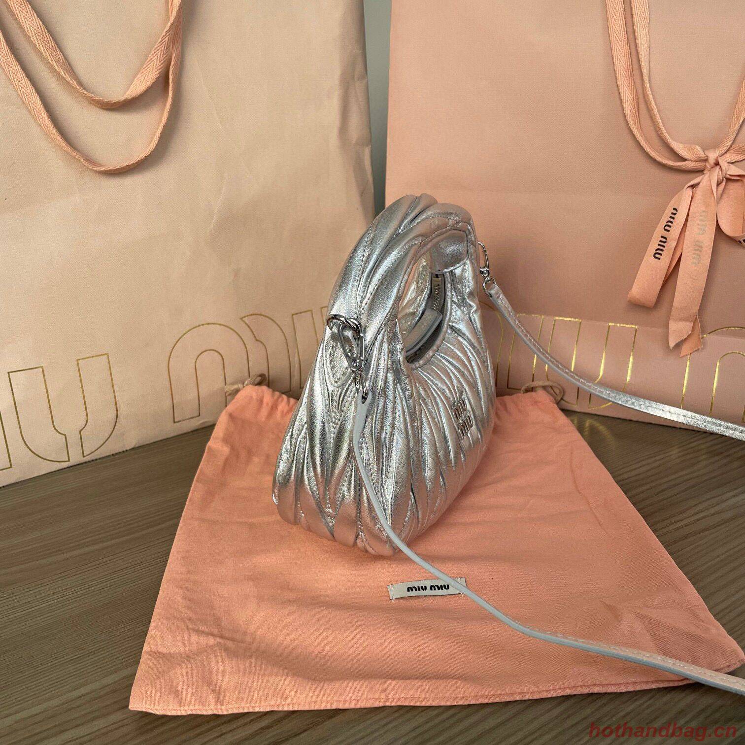 Miu Miu Wander Matelasse Original Sheepskin Mini Bag 5BP078 Silver Miu Miu Wander Matelasse Original Sheepskin Mini Bag 5BP078 Silver