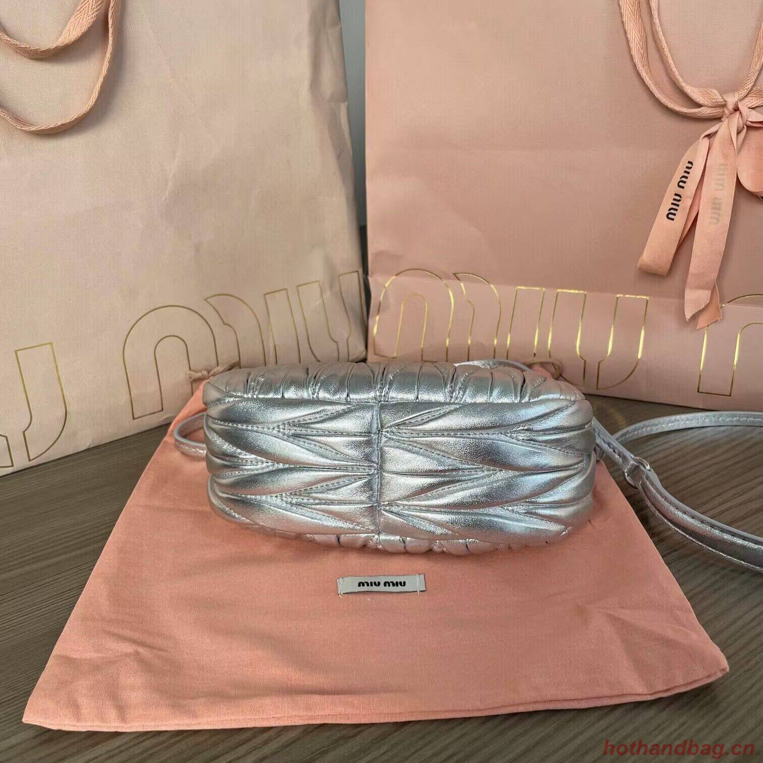 Miu Miu Wander Matelasse Original Sheepskin Mini Bag 5BP078 Silver Miu Miu Wander Matelasse Original Sheepskin Mini Bag 5BP078 Silver