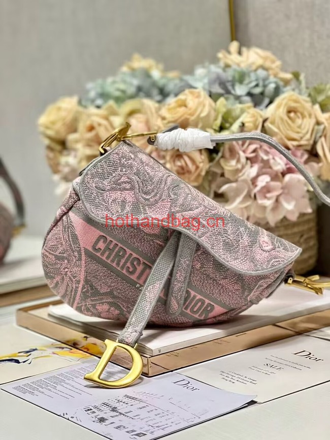 Dior SADDLE BAG Gray and Pink Toile de Jouy Reverse Embroidery M0446CEUP Dior SADDLE BAG Gray and Pink Toile de Jouy Reverse Embroidery M0446CEUP