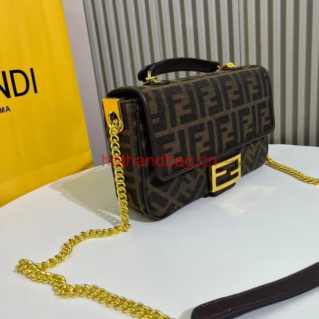 Fendi Brown FF jacquard fabric and leather bag F1531 Fendi Brown FF jacquard fabric and leather bag F1531