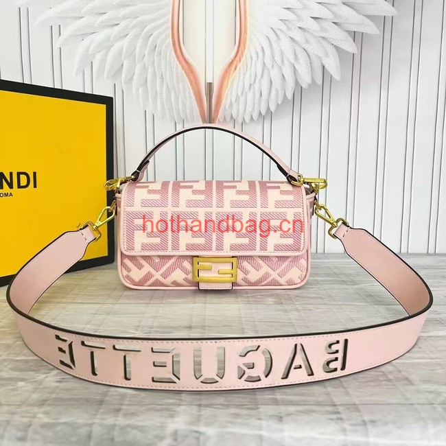 Fendi Baguette canvas bag with FF embroidery 8BR600 pink&white Fendi Baguette canvas bag with FF embroidery 8BR600 pink&white