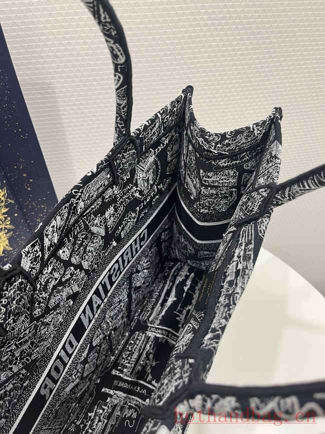 LARGE DIOR BOOK TOTE Black and White Plan de Paris Embroidery M1286ZOMP LARGE DIOR BOOK TOTE Black and White Plan de Paris Embroidery M1286ZOMP