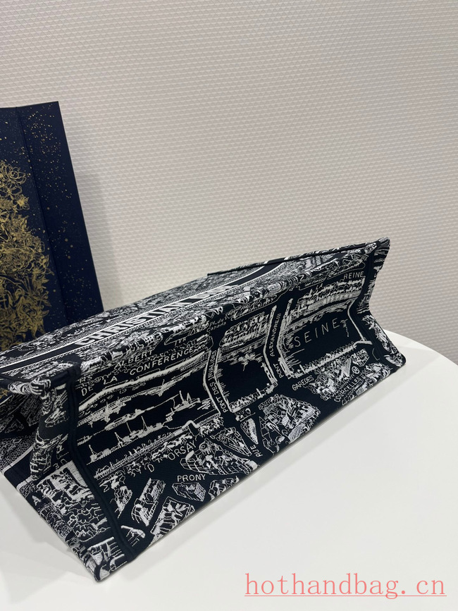 LARGE DIOR BOOK TOTE Black and White Plan de Paris Embroidery M1286ZOMP LARGE DIOR BOOK TOTE Black and White Plan de Paris Embroidery M1286ZOMP