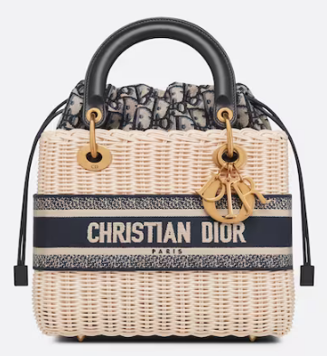 MEDIUM LADY DIOR BAG Natural Wicker and Blue Dior Oblique Jacquard M0565C MEDIUM LADY DIOR BAG Natural Wicker and Blue Dior Oblique Jacquard M0565C