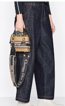 MINI LADY DIOR BAG Natural Wicker and Blue Dior Oblique Jacquard M0505C MINI LADY DIOR BAG Natural Wicker and Blue Dior Oblique Jacquard M0505C