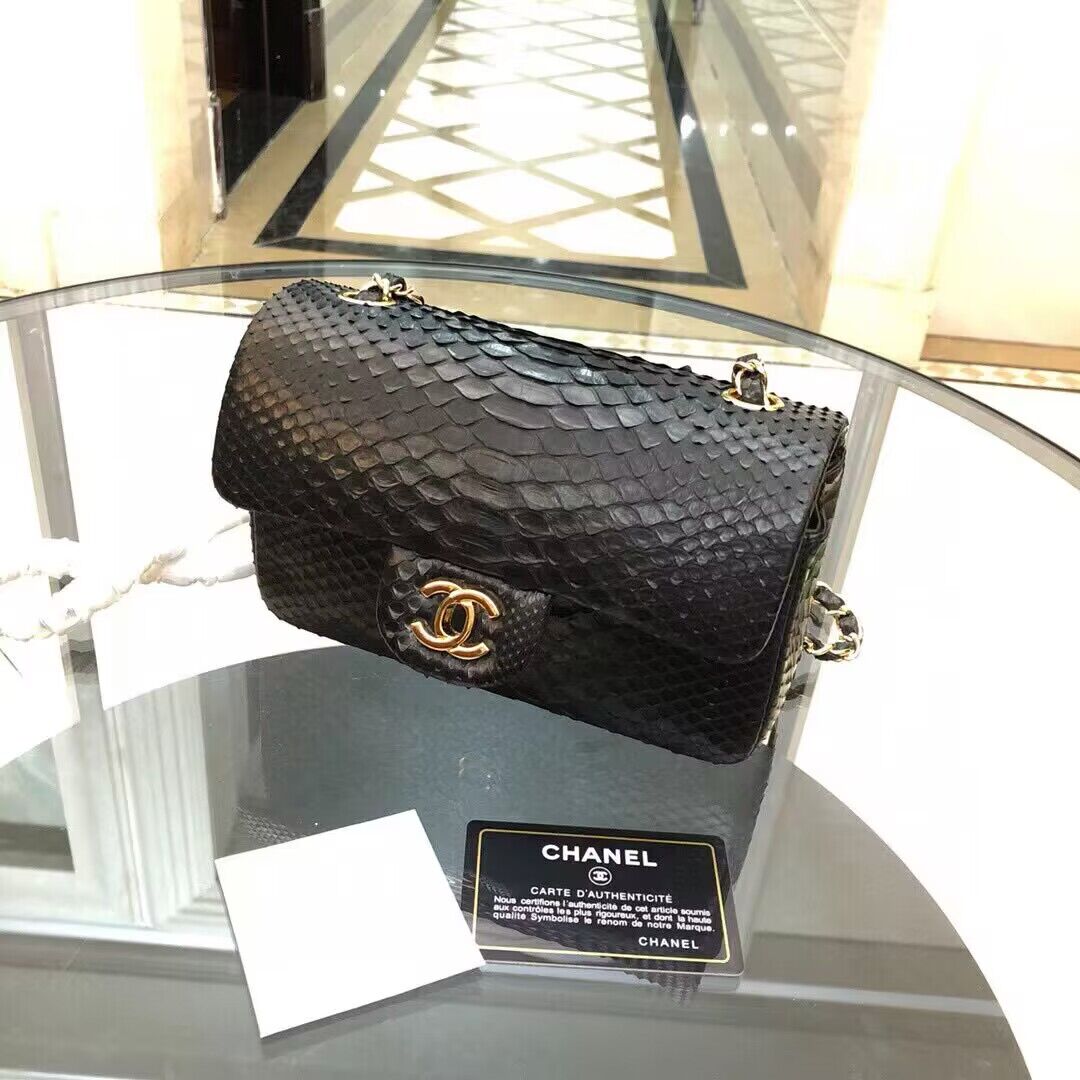 Chanel Mini Flap Bag Python & Gold-Tone Metal D69900 Black Chanel Mini Flap Bag Python & Gold-Tone Metal D69900 Black