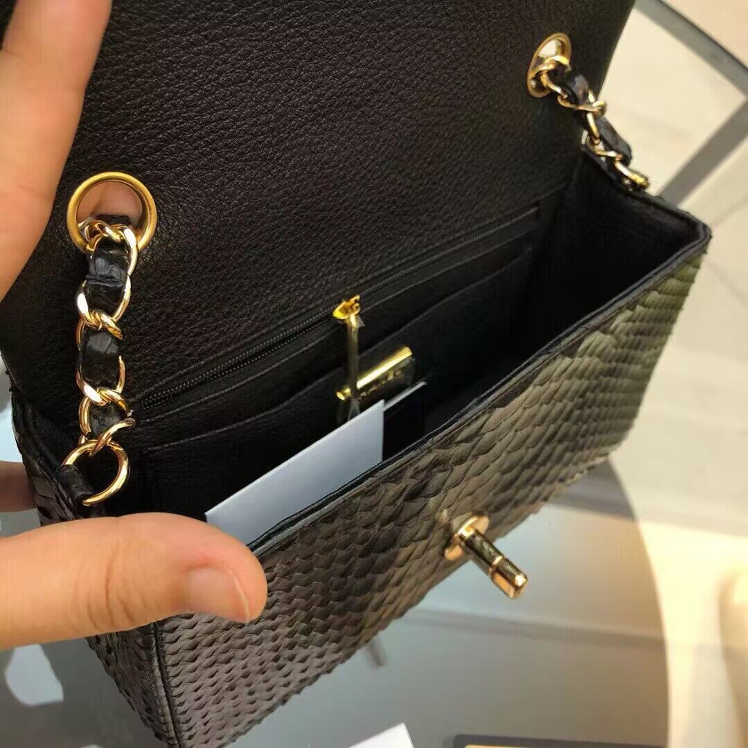 Chanel Mini Flap Bag Python & Gold-Tone Metal D69900 Black Chanel Mini Flap Bag Python & Gold-Tone Metal D69900 Black