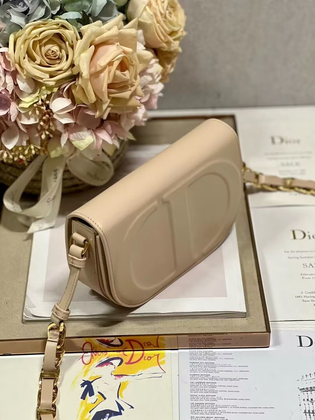 DIOR CD SIGNATURE BAG WITH STRAP Beige CD-Embossed Box Calfskin M9280UZ DIOR CD SIGNATURE BAG WITH STRAP Beige CD-Embossed Box Calfskin M9280UZ