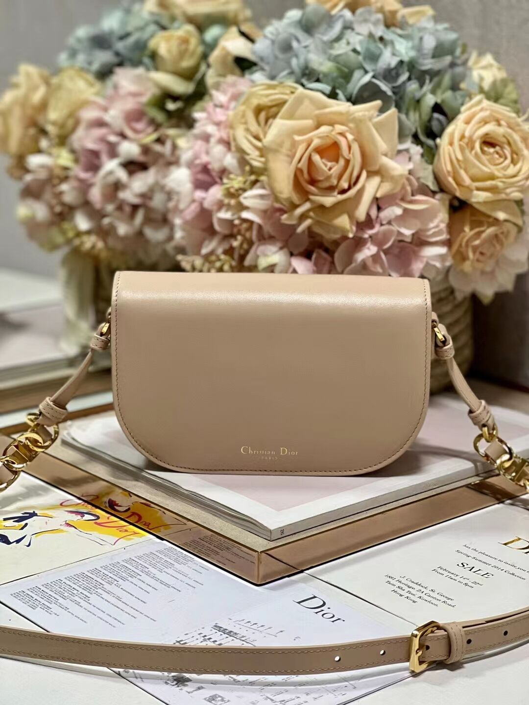 DIOR CD SIGNATURE BAG WITH STRAP Beige CD-Embossed Box Calfskin M9280UZ DIOR CD SIGNATURE BAG WITH STRAP Beige CD-Embossed Box Calfskin M9280UZ