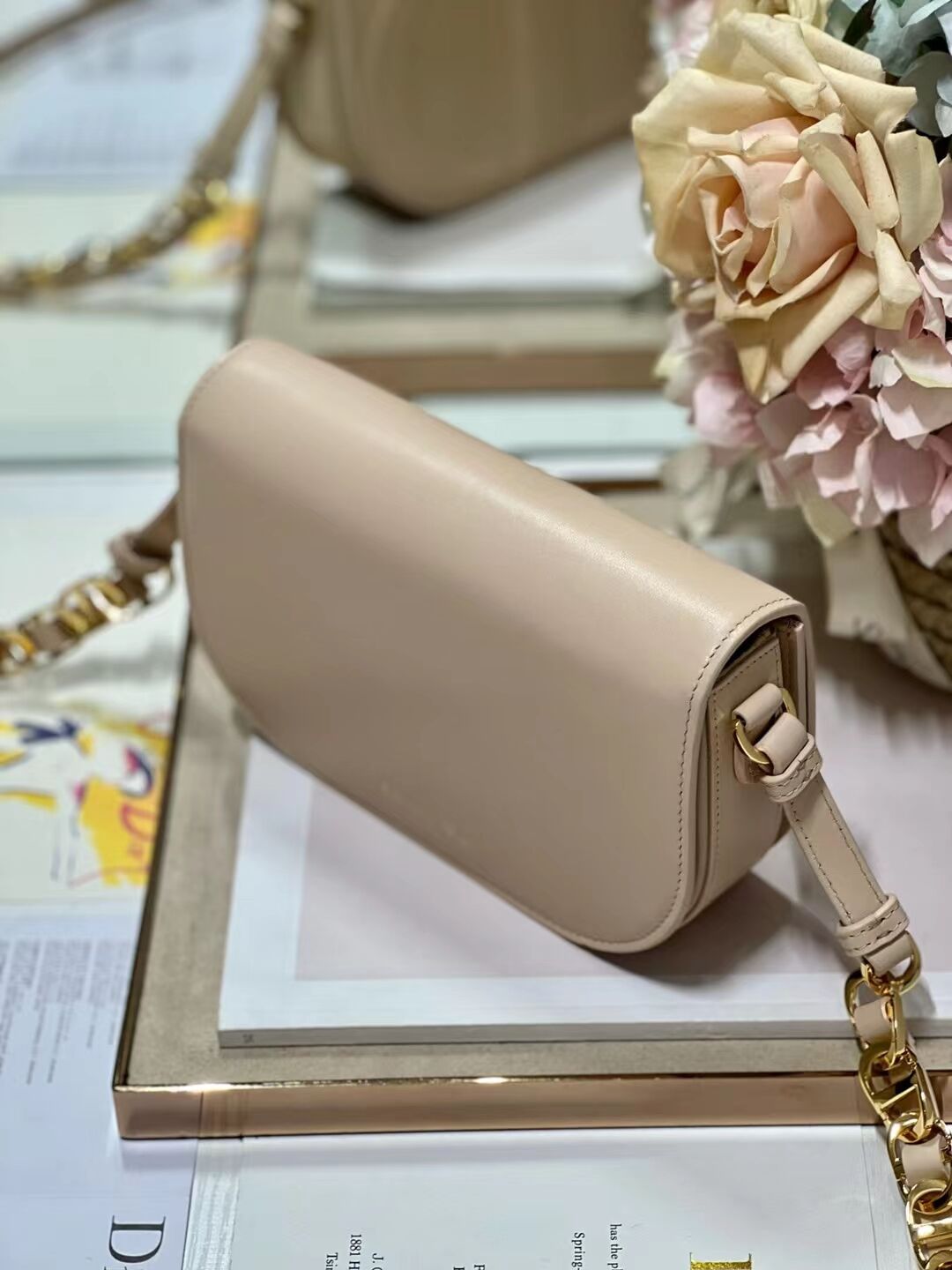 DIOR CD SIGNATURE BAG WITH STRAP Beige CD-Embossed Box Calfskin M9280UZ DIOR CD SIGNATURE BAG WITH STRAP Beige CD-Embossed Box Calfskin M9280UZ