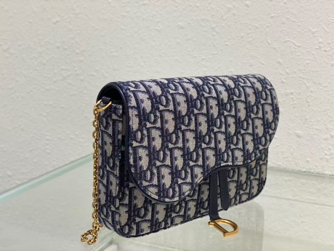 DIOR SADDLE POUCH WITH CHAIN Blue Dior Oblique Jacquard S5907CT DIOR SADDLE POUCH WITH CHAIN Blue Dior Oblique Jacquard S5907CT