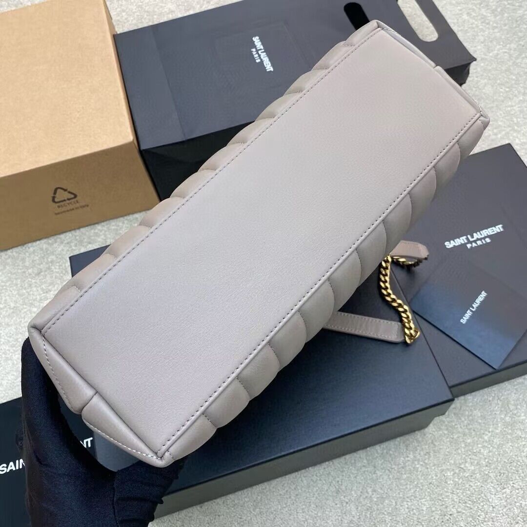 SAINT LAURENT Loulou Monogram Large quilted leather shoulder bag 392288 Light Gray Gold-Tone SAINT LAURENT Loulou Monogram Large quilted leather shoulder bag 392288 Light Gray Gold-Tone