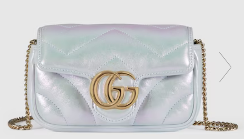 Gucci GG MARMONT SUPER MINI BAG 476433 Light blue iridescent quilted chevron leather Gucci GG MARMONT SUPER MINI BAG 476433 Light blue iridescent quilted chevron leather