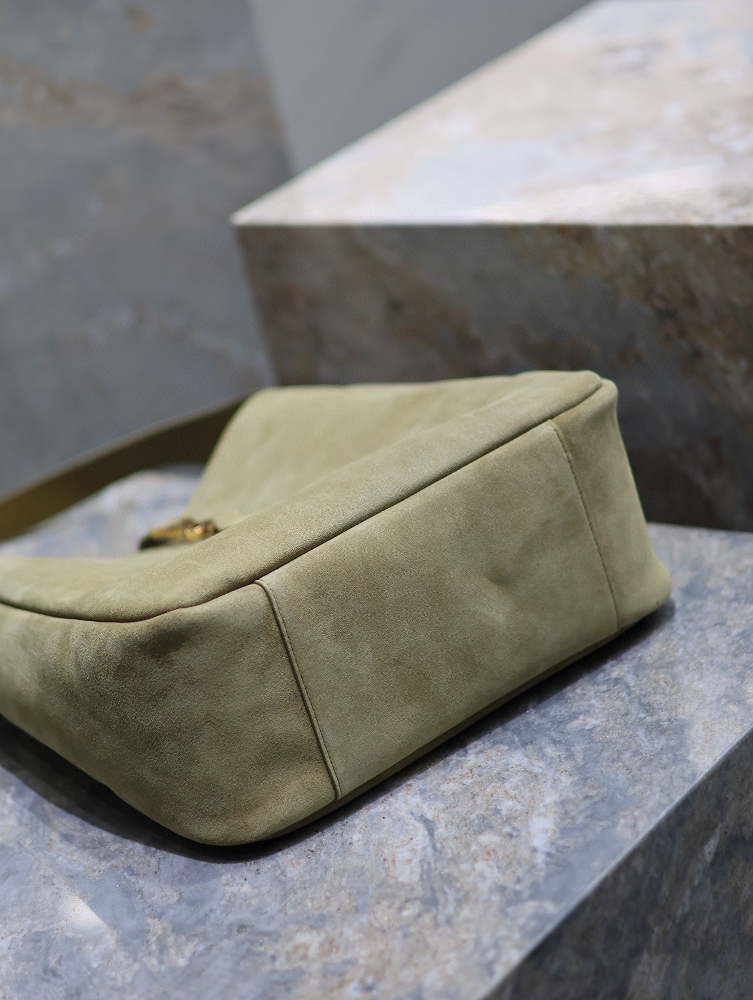 SAINT LAURENT LE 5 A 7 SUPPLE SMALL IN SUEDE 753837 BARLEY GREEN SAINT LAURENT LE 5 A 7 SUPPLE SMALL IN SUEDE 753837 BARLEY GREEN