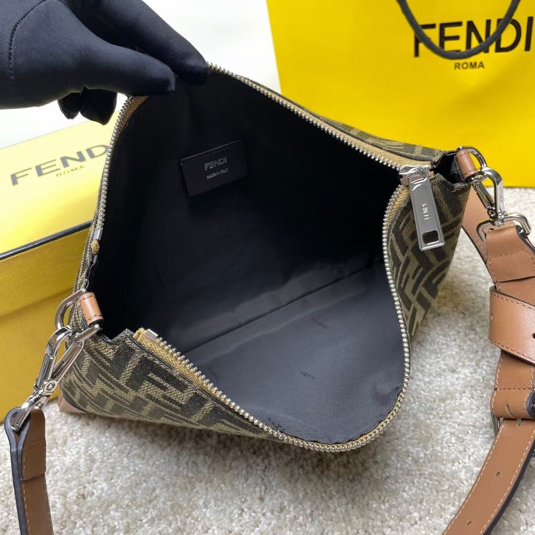 Fendi After FF Camellia-colored leather bag with laser-cut FF F7604 brown Fendi After FF Camellia-colored leather bag with laser-cut FF F7604 brown