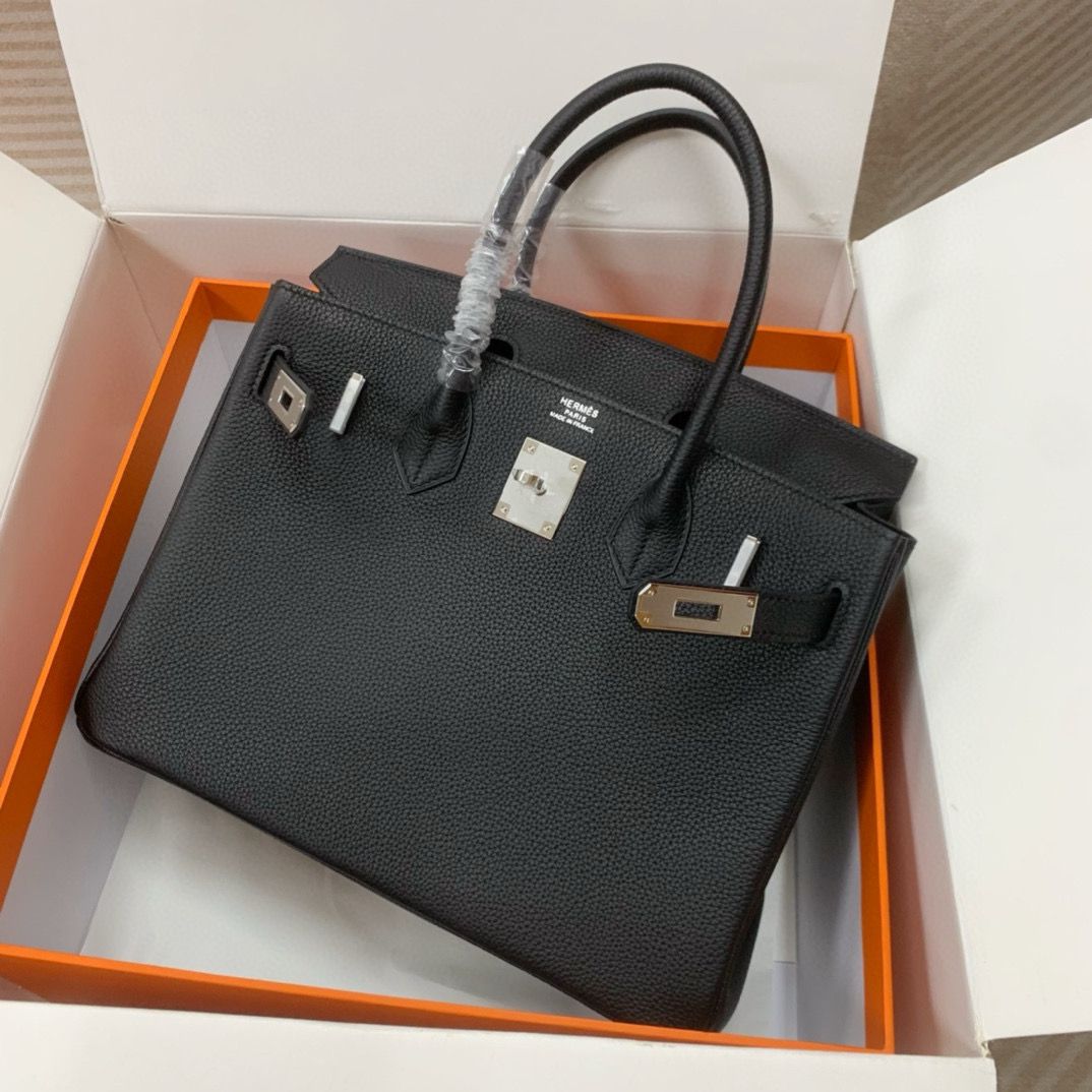 Hermes Original Togo Leather 30CM HB30O Black&Silver Hardware Hermes Original Togo Leather 30CM HB30O Black&Silver Hardware