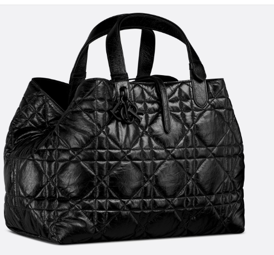Large Dior Toujours Bag Black Macrocannage Crinkled Calfskin M2820SN Large Dior Toujours Bag Black Macrocannage Crinkled Calfskin M2820SN