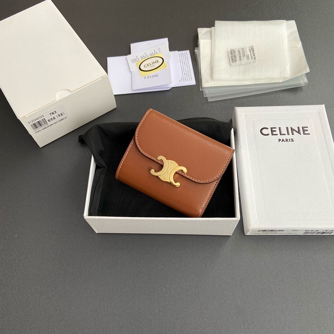 Celine SMALL WALLET TRIOMPHE IN SHINY CALFSKIN 10D783 BROWN Celine SMALL WALLET TRIOMPHE IN SHINY CALFSKIN 10D783 BROWN