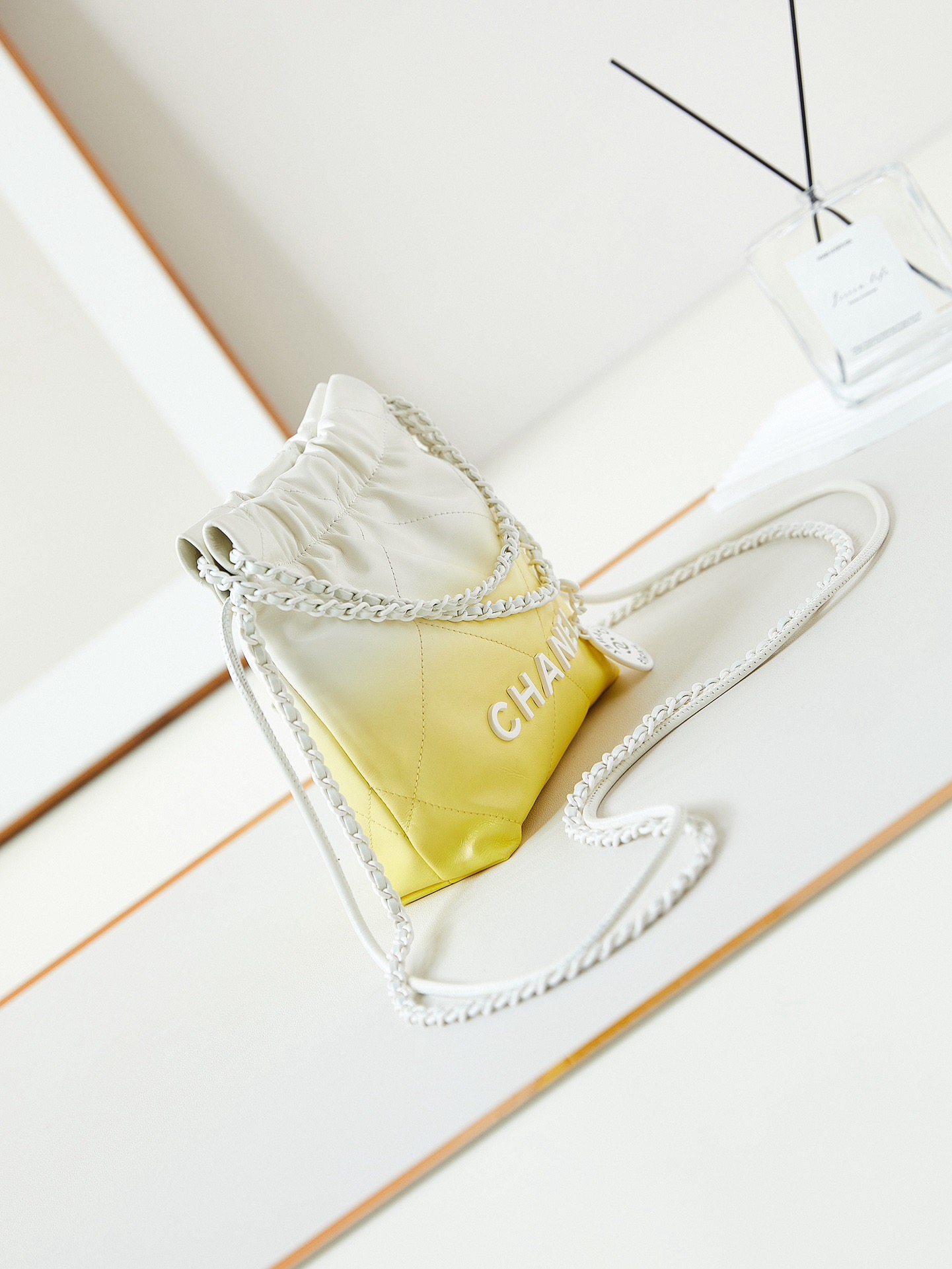 CHANEL 22 MINI HANDBAG AS3980 White & Light yellow CHANEL 22 MINI HANDBAG AS3980 White & Light yellow