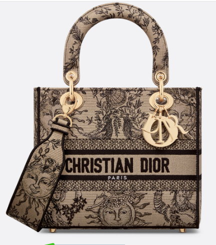 Medium Lady D-Lite Bag Beige and Black Toile de Jouy Soleil Embroidery M0565O Medium Lady D-Lite Bag Beige and Black Toile de Jouy Soleil Embroidery M0565O