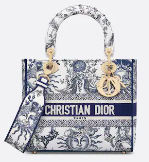 Medium Lady D-Lite Bag White and Navy Blue Toile de Jouy Soleil Embroidery M0565O Medium Lady D-Lite Bag White and Navy Blue Toile de Jouy Soleil Embroidery M0565O