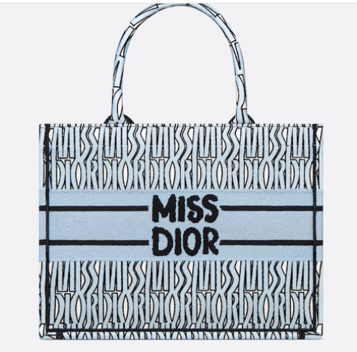 Medium Dior Book Tote Pale Blue and Black Miss Dior Allover Embroidery M1296ZEZE Medium Dior Book Tote Pale Blue and Black Miss Dior Allover Embroidery M1296ZEZE