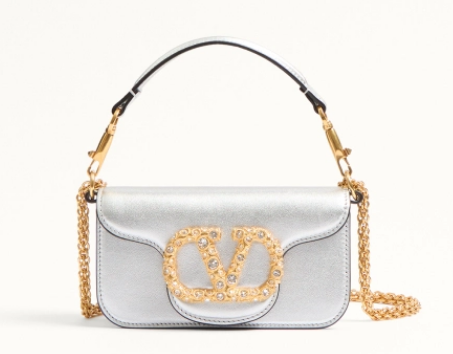 VALENTINO LOCO Small handbag in laminated calfskin WB0K53 Silver